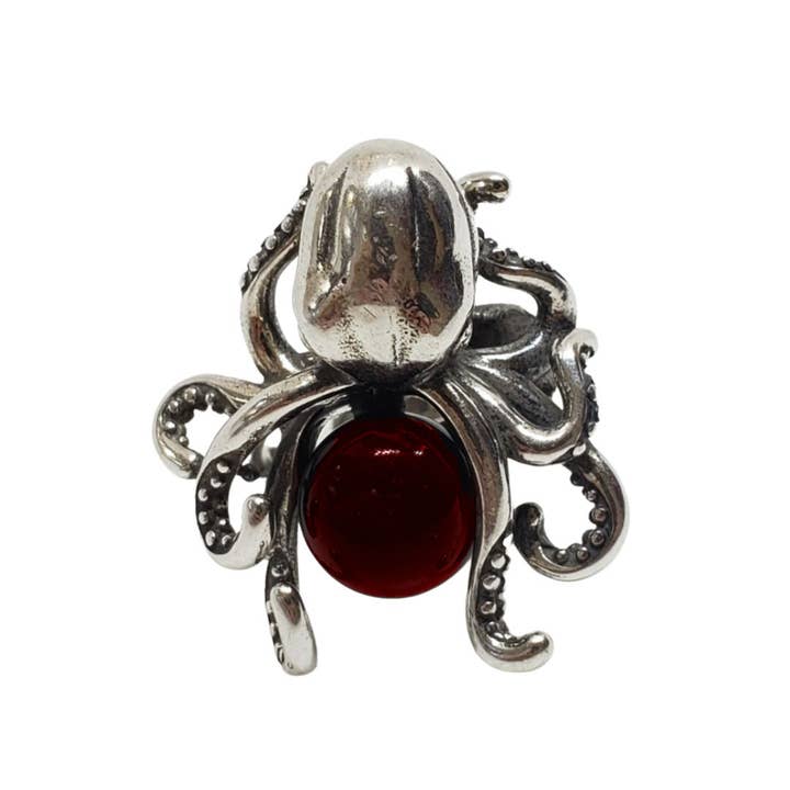 Cherry Amber Sterling Silver bläckfisk justerbar Ring för wholesale av Amberman