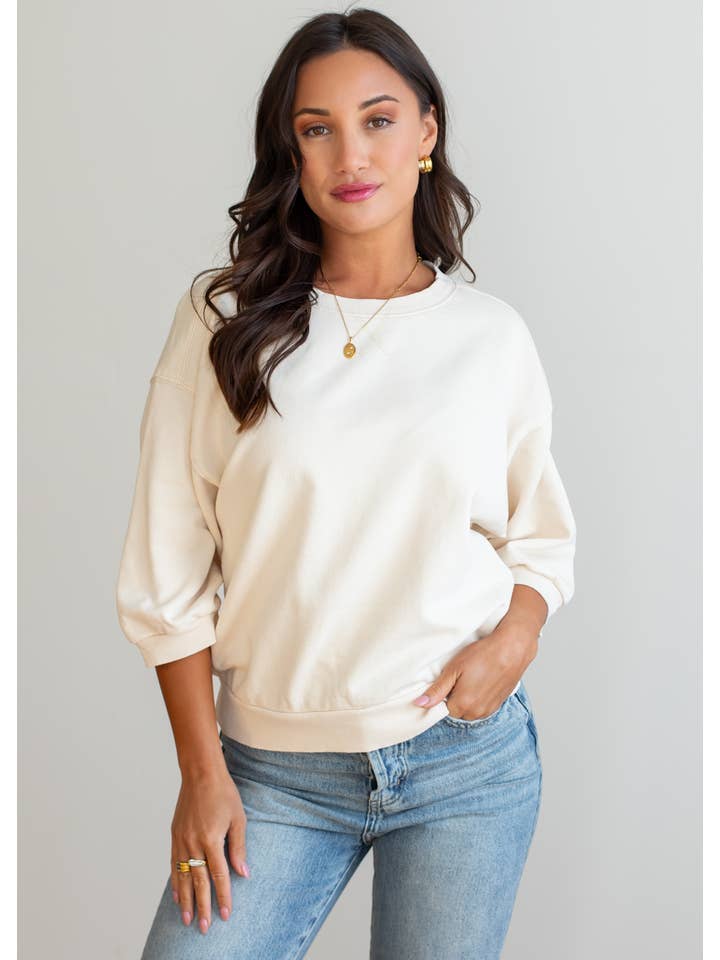 Panache Apparel Co. - Wholesale Sweatshirt - Women's - Cream Washed Short Sleeve Sweatshirt