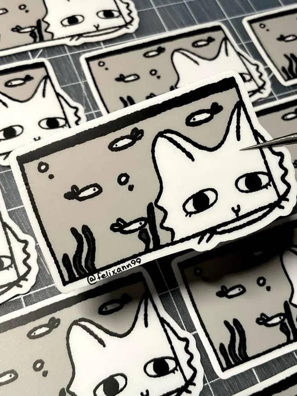 Fish Tank Cat Vinyl Sticker For Laptop And Journal and other Purchase Wholesale felina. Free Returns & Net 60 Terms on Faire trending on Faire.