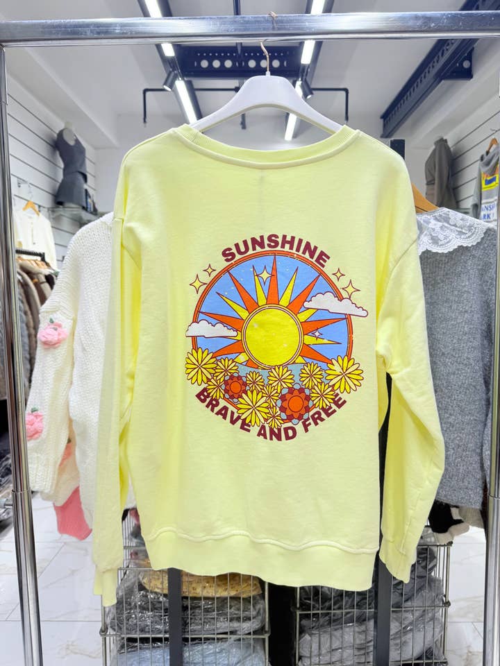 Chilli Girl Collection - Wholesale Sweatshirt - Women's - Round neck faded wash sweatshirt with Sunshine print 3