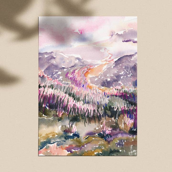 "Solnedgång, Mt McKay till Pretty Valley" Begränsad Upplaga Print för wholesale av Natalie Martin | Australian Watercolour Artist