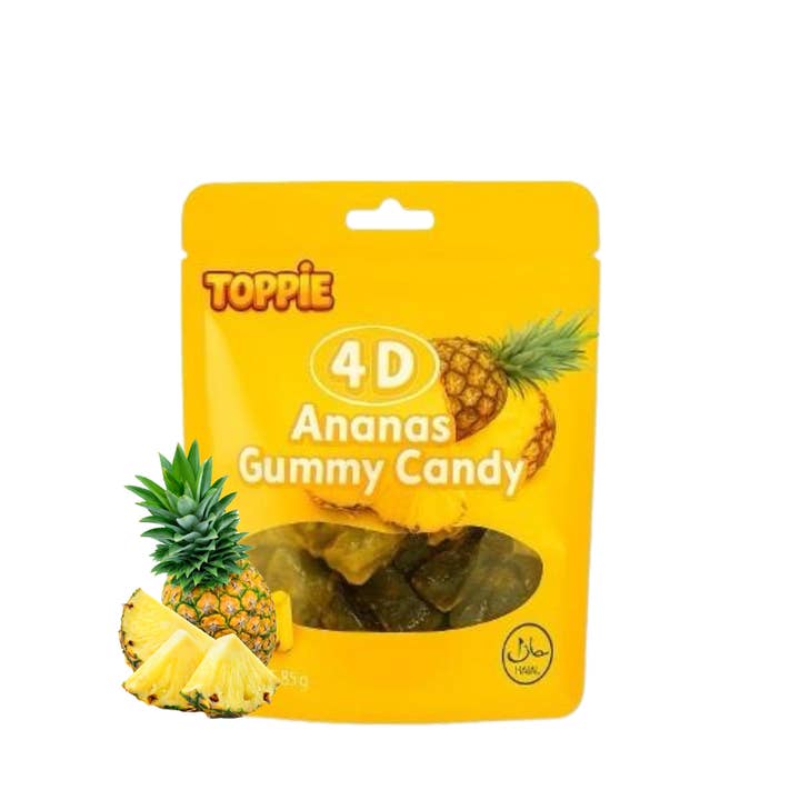 TOPPIE Halal 4D Pineapple Gummy Candy 16x80g for wholesale by CargoPirate