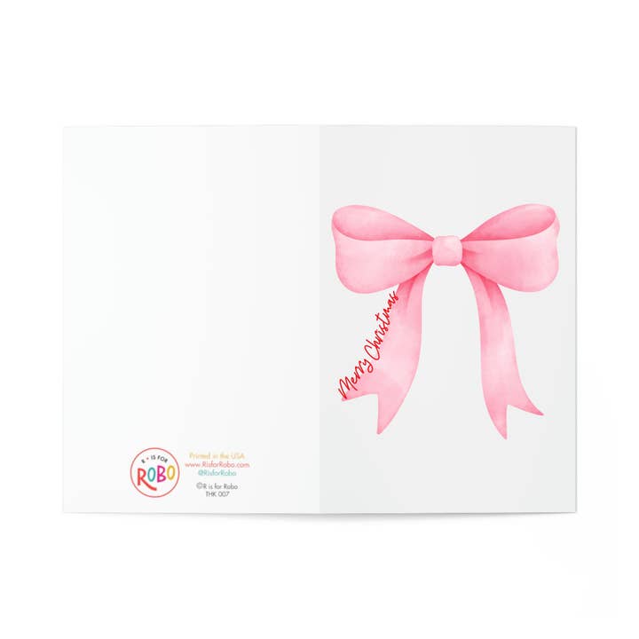 R is for Robo - Wholesale Christmas Card - Coquette Christmas Card Pink Bow Feminine Holiday Cards Cute