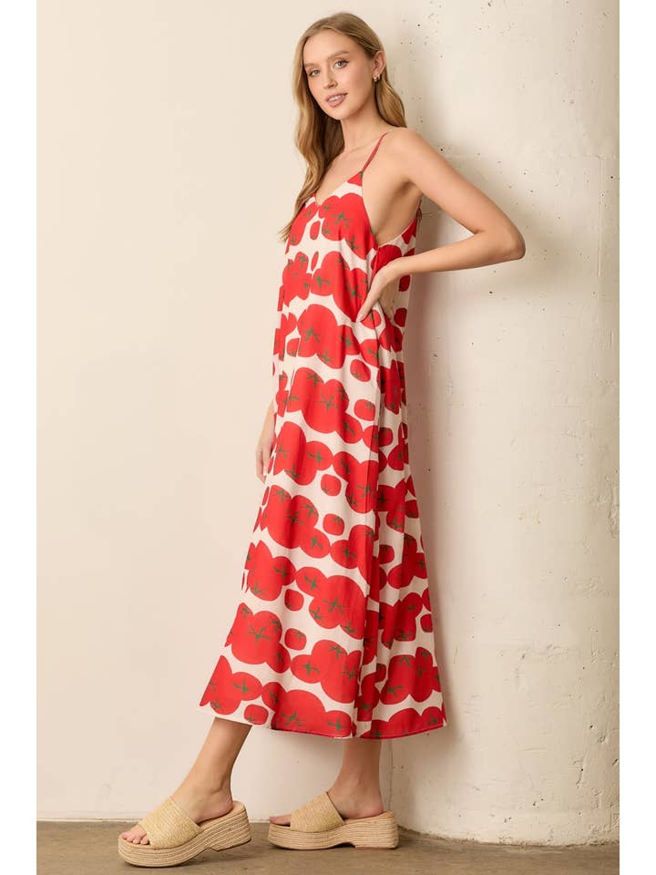 TOMATO PRINTED SPAGHETTI STRAP MAXI DRESS for wholesale on Faire