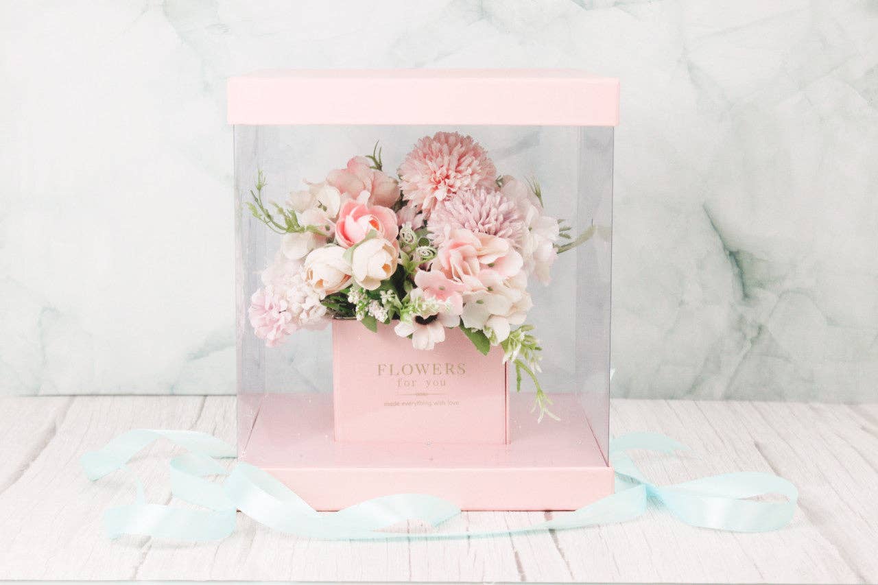 Elegant Design Supply - Wholesale Gift Box - Square Clear Transparent PVC Flower Box with Lid and Base0