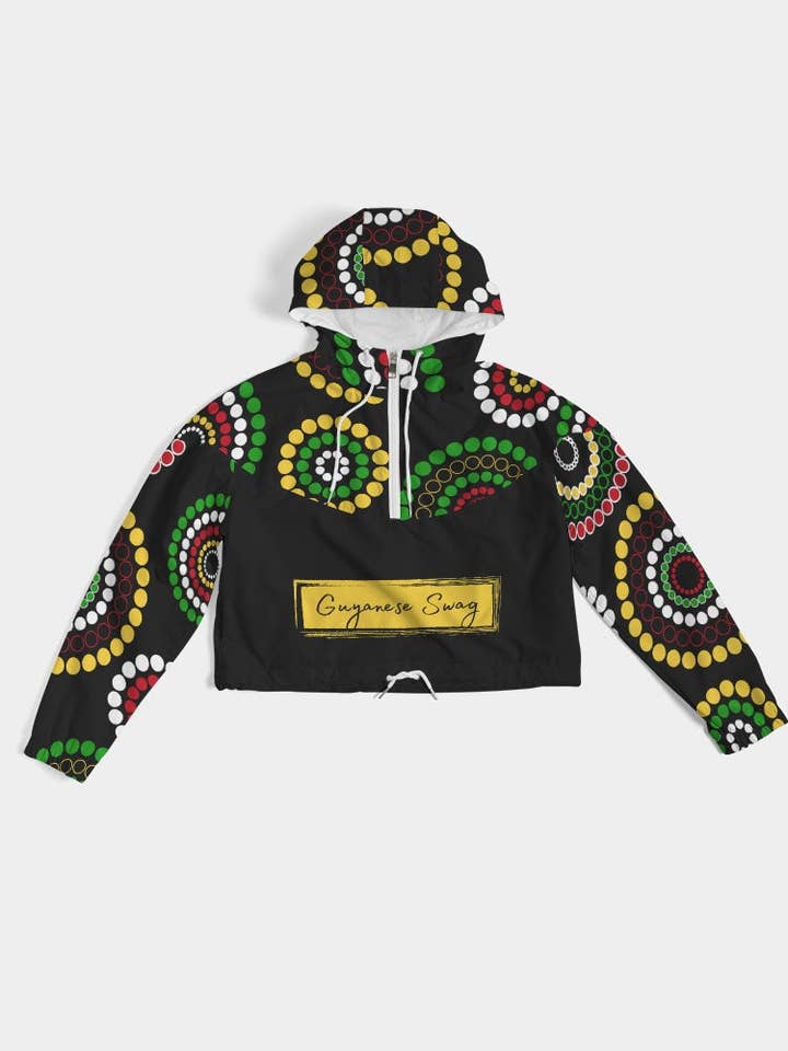 Guyanese Swag Ice Gold Green Women's Cropped Windbreaker for wholesale by Guyanese Swag