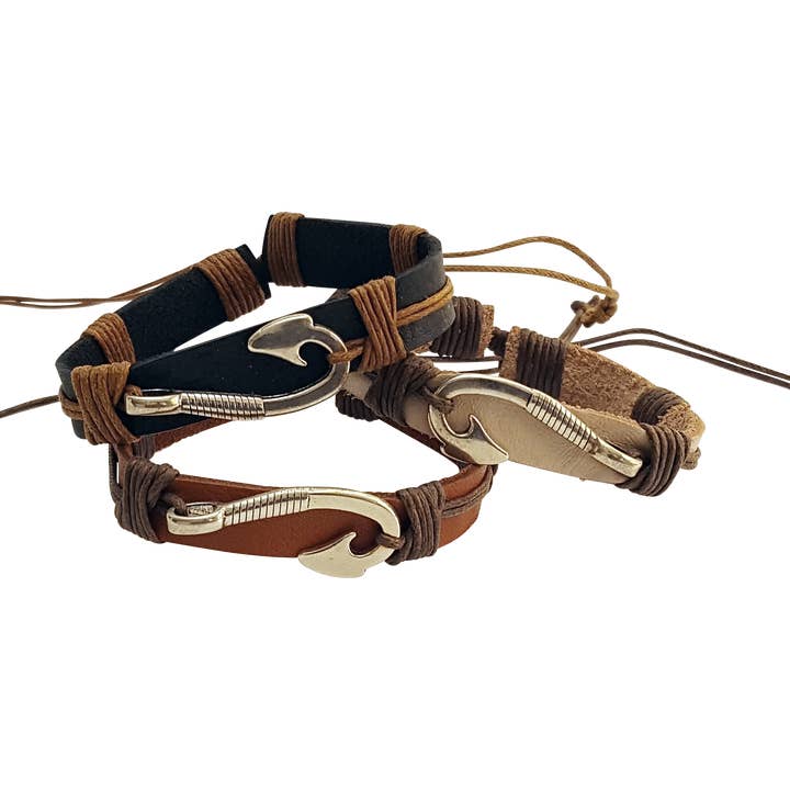 Boys and Girls Jewelry - Fish Hook Leather Bracelet for wholesale by Snazzy Girls