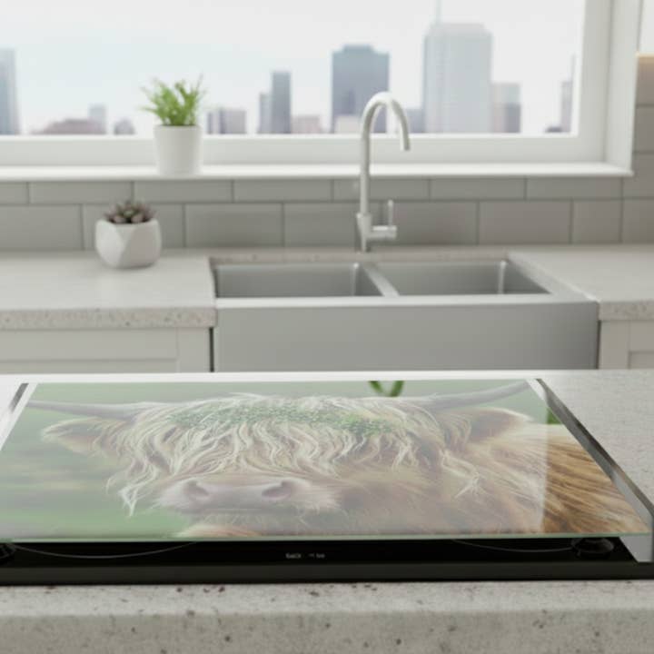 Multicolor Highland Cow HobCover Glass Worktop Saver 60x52Cm for wholesale by DEENZ