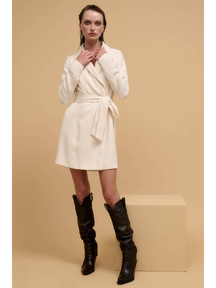 Promesa USA - Wholesale Dress - Women's - Tweed Notch Lapel Collar Belted Mini Dress