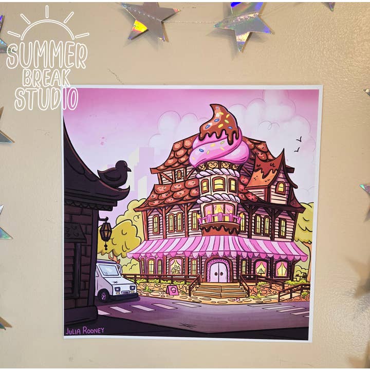 Stylized Cartoon Bakery Illustration Art Print Poster for wholesale by Summer Break Studio