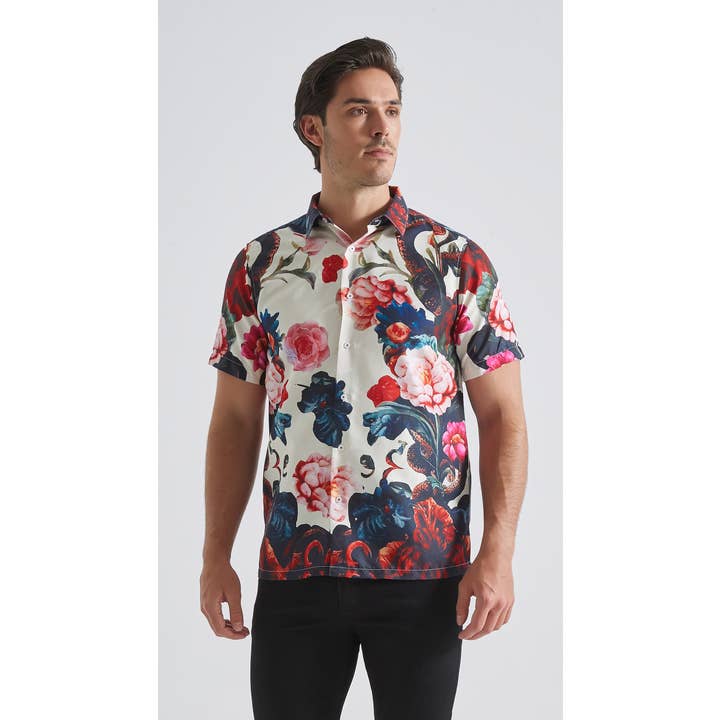 Gemustertes Kurzarmhemd im geraden Schnitt für den Großhandel von Yves Enzo