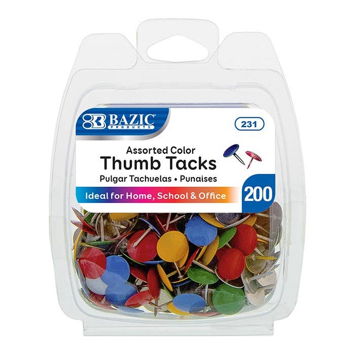 Luna Office Supply - Everyday Essential - Wholesale Thumbtacks - Assorted Color Thumb Tack - Pack of 200