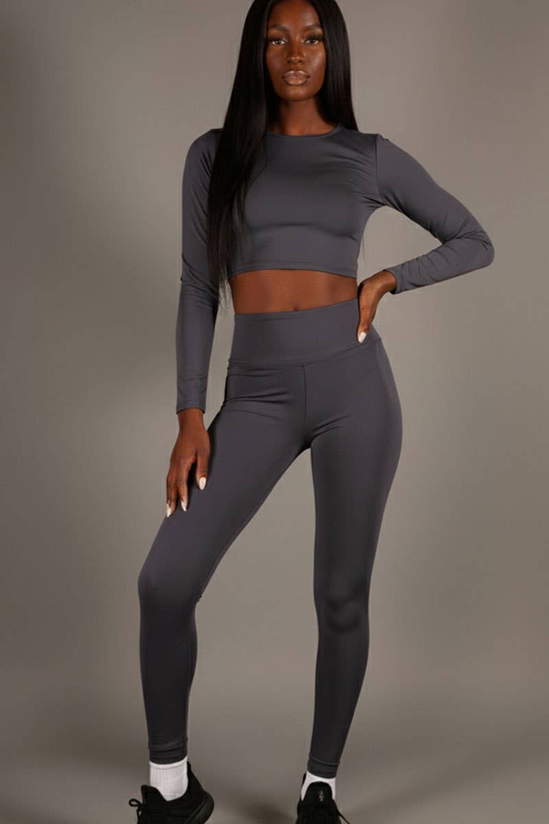 CAPELLA APPAREL - Wholesale Activewear Set - Women's - Long Sleeve Crop Top & High Waist Leggings Activewear Set5