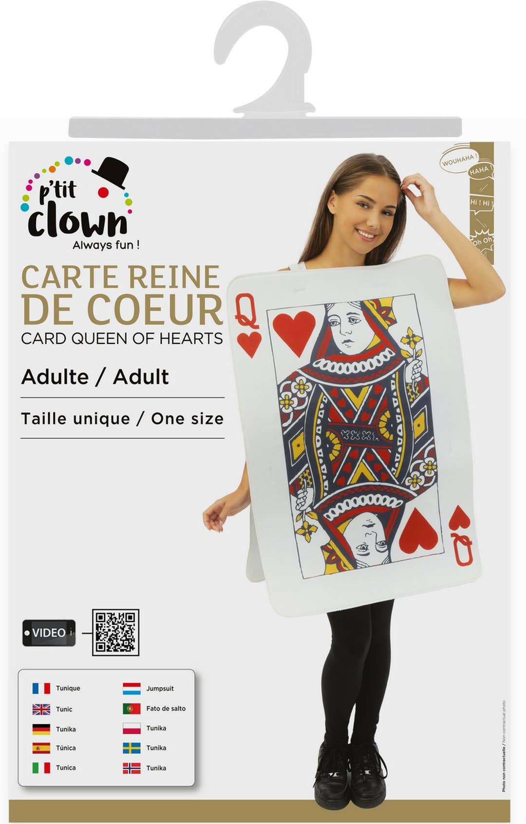 P'tit Clown – Disfarce – Mulher por atacado – Fato Carta Rainha de Copas - Adulto - Tamanho Único3