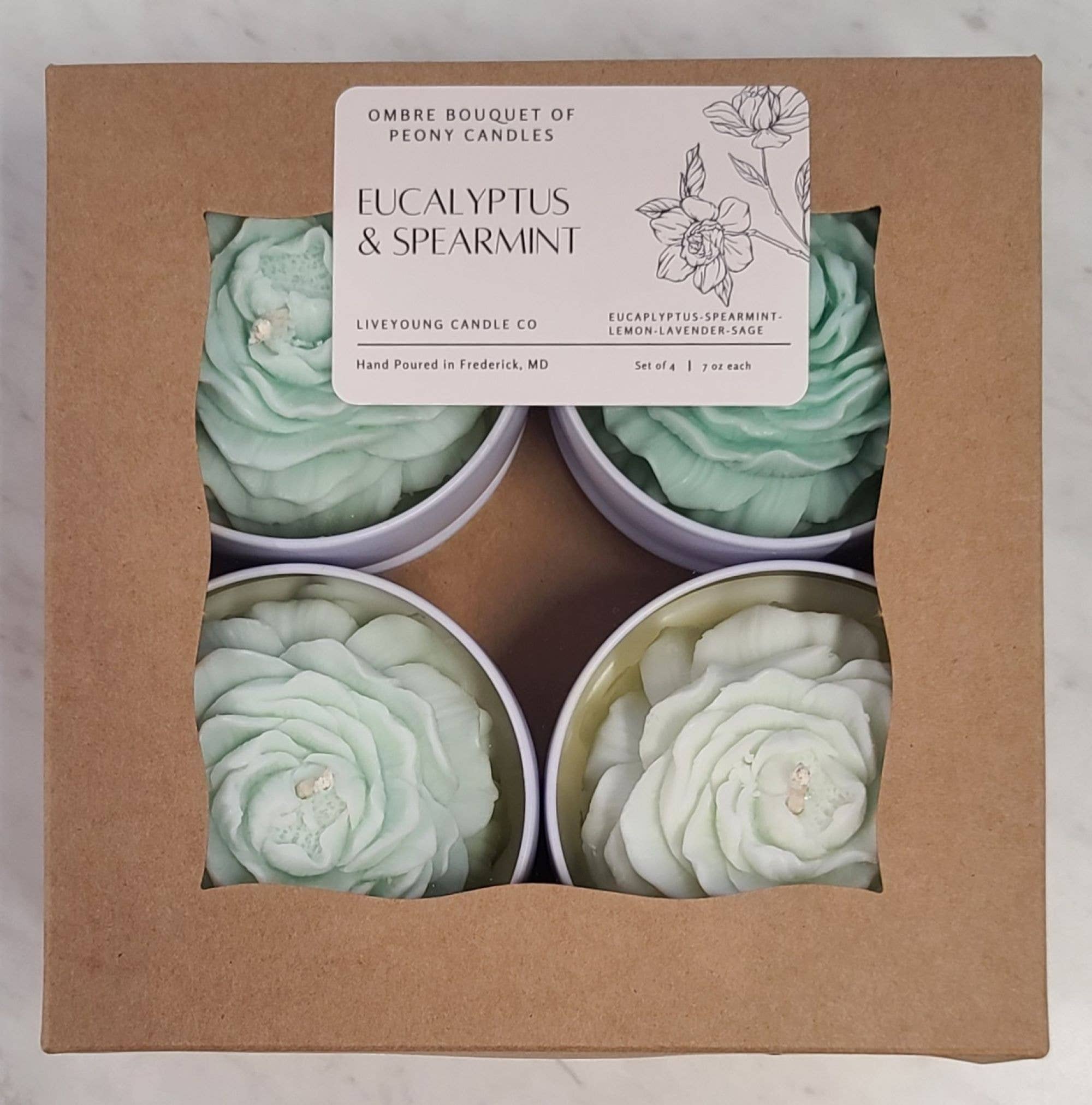 LiveYoung Candle Company - Wholesale Novelty Candle - Ombre Bouquet of Peony Candles | White Tin Flower Candle10