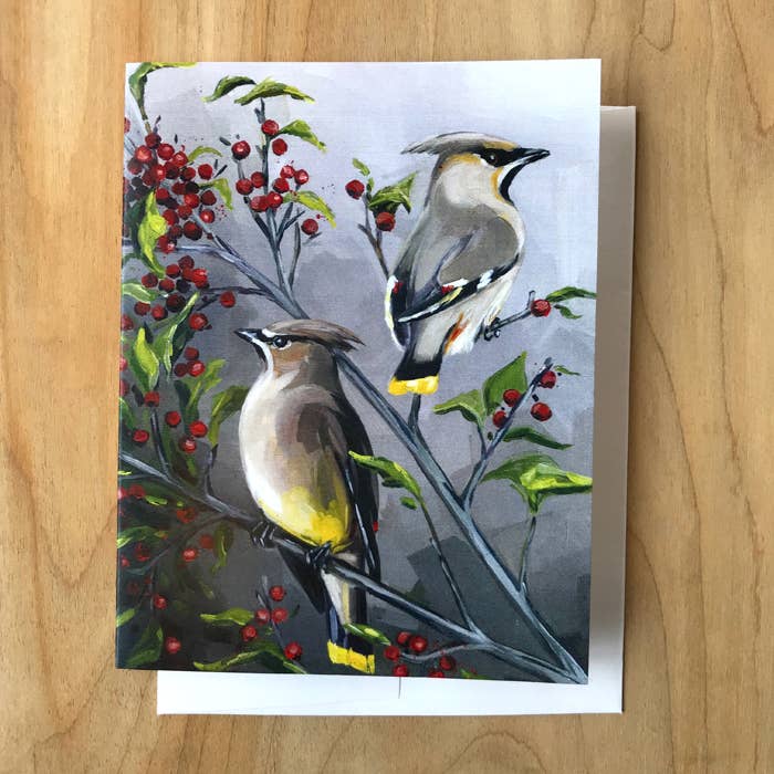 Cedar Waxwings Card for wholesale by Art by Alyssa