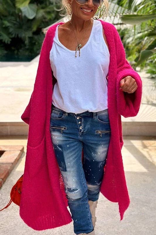 Rosa Clothing - Wholesale Cardigan - Women's - Love & Peace Exposed Seam Knit Sweater Long Cardigan12