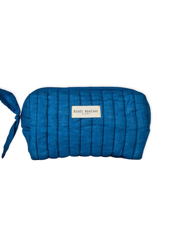 Astuccio per trucco in cotone stampato a blockprint - Laguna per la vendita all'ingrosso da parte di Bindi Atelier