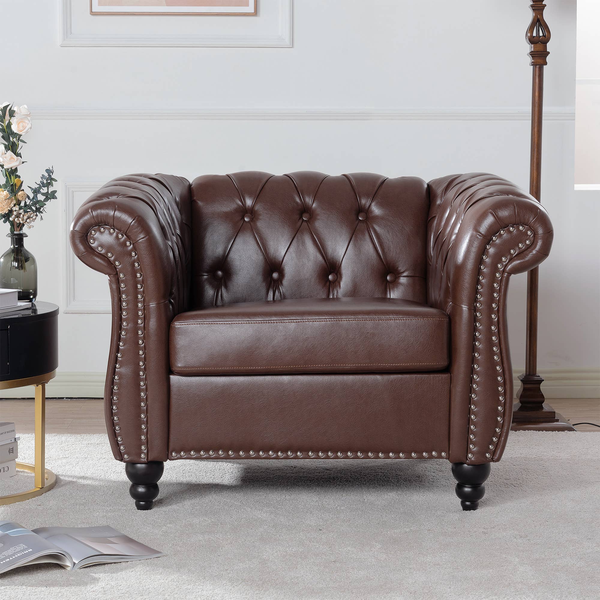 39F Inc. - Wholesale Chair - 84.65''BLACK PU Rolled Arm Chesterfield 3 Seater Sofa,6Color3