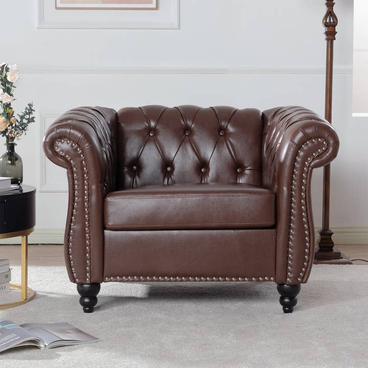 39F Inc. - Wholesale Chair - 84.65''BLACK PU Rolled Arm Chesterfield 3 Seater Sofa,6Color3