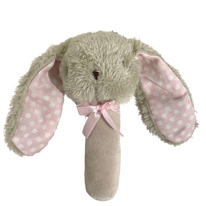 ES Kids - Wholesale Handheld rattle – Baby - Fluffy Bunny Stick Rattle - Beige/Pink - 17cm