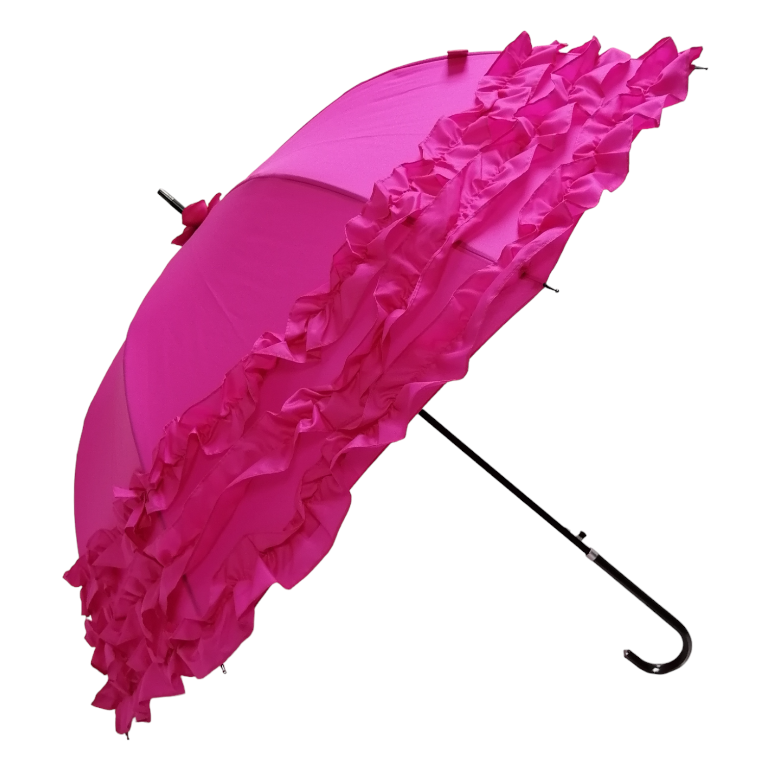 Soake - Wholesale Umbrella - Women's - Boutique Triple Frill Stick Auto Umbrella Rose red2