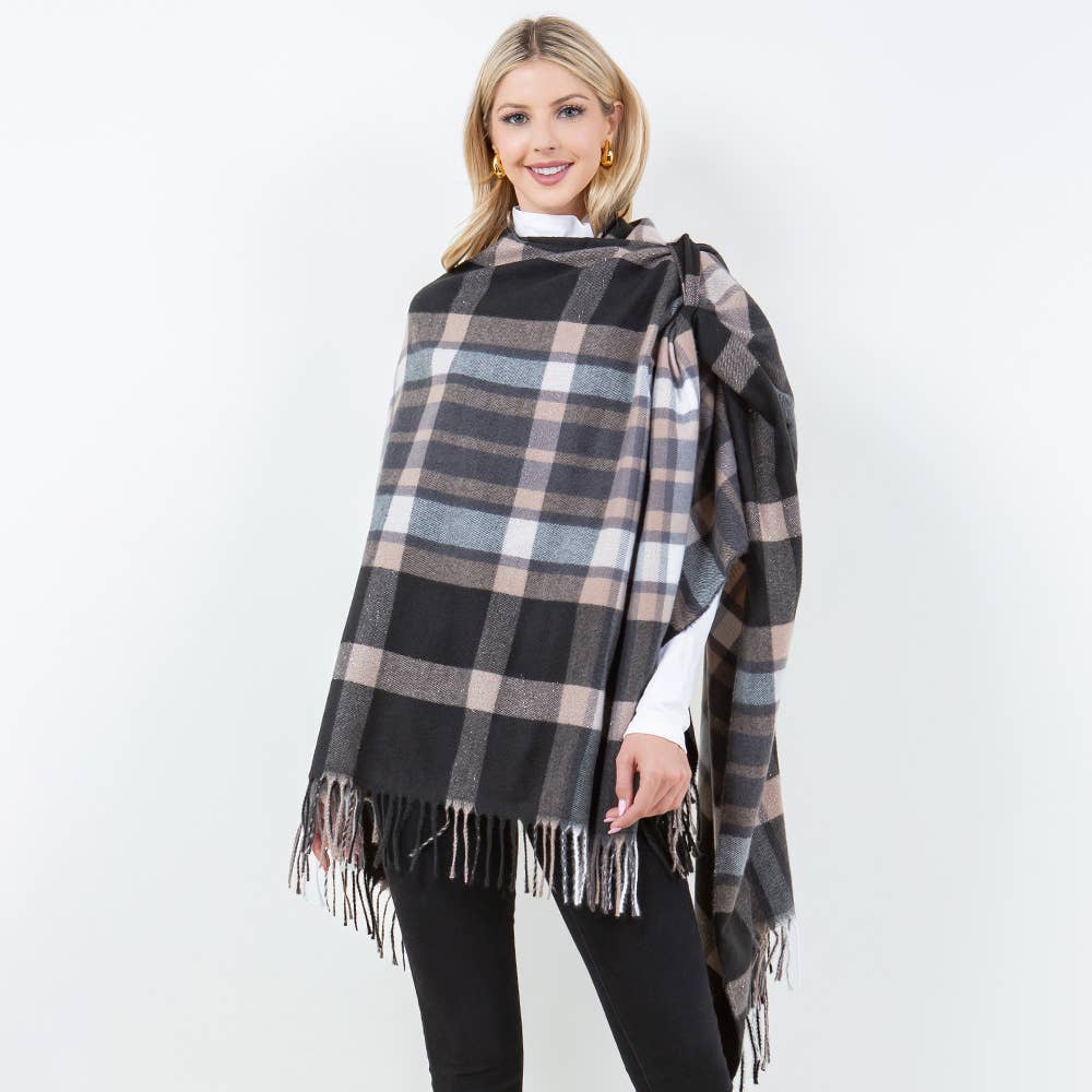 Sensibling Corp. - Vente Poncho – femme - Poncho à Franges en Plaid9