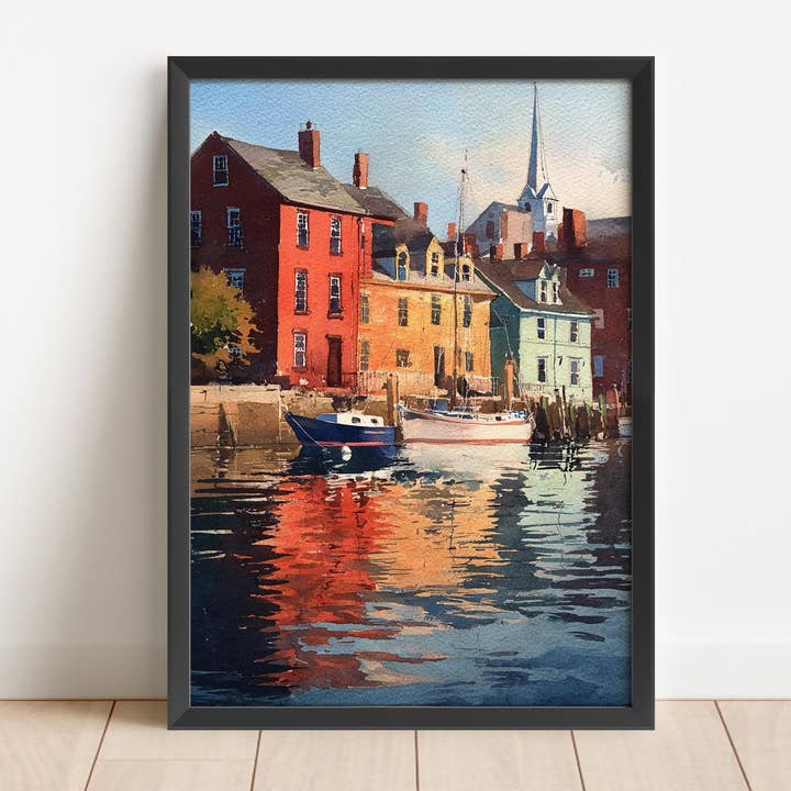 Portsmouth NH Arte em Aquarela Impressão de Viagem Portsmouth NH Obra de Arte Decoração de New Hampshire Arte de Parede de New Hampshire por atacado de Premium Travel Art