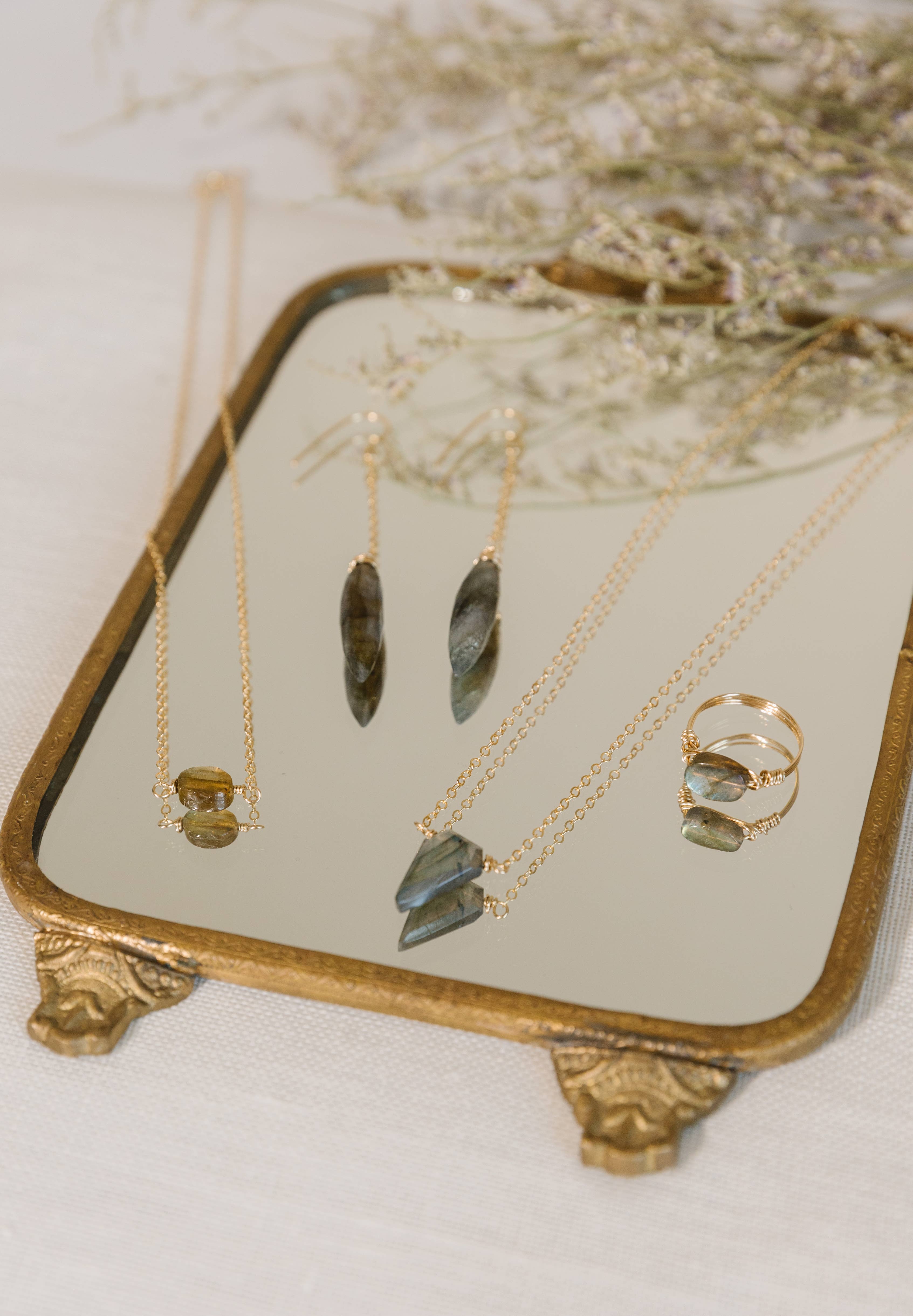 Seaflowerjewelry - Wholesale Pendant/Charm Necklace - Labradorite Shield Necklace/ gemstone layering minimalist2