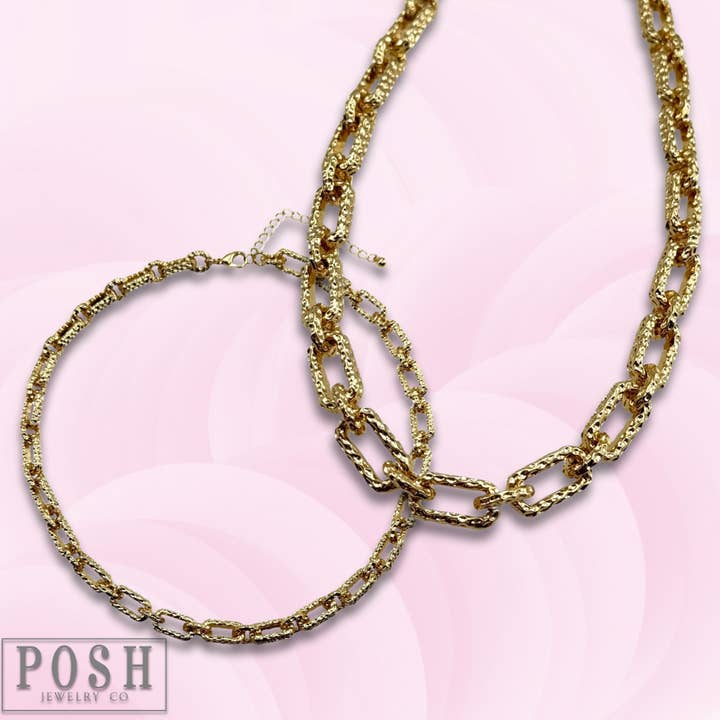 Chunky textured gold necklace chain for wholesale by Pink Panache Brands