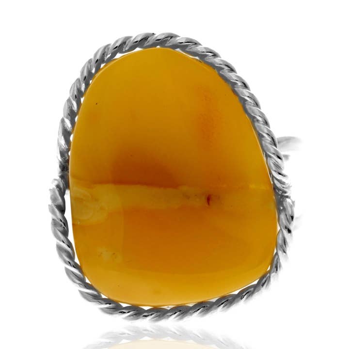 925 Sterling Silver & Äkta Citronfärgad Baltisk Bärnsten Ring - Justerbar - RG0930 för wholesale av SilverAmber Jewellery