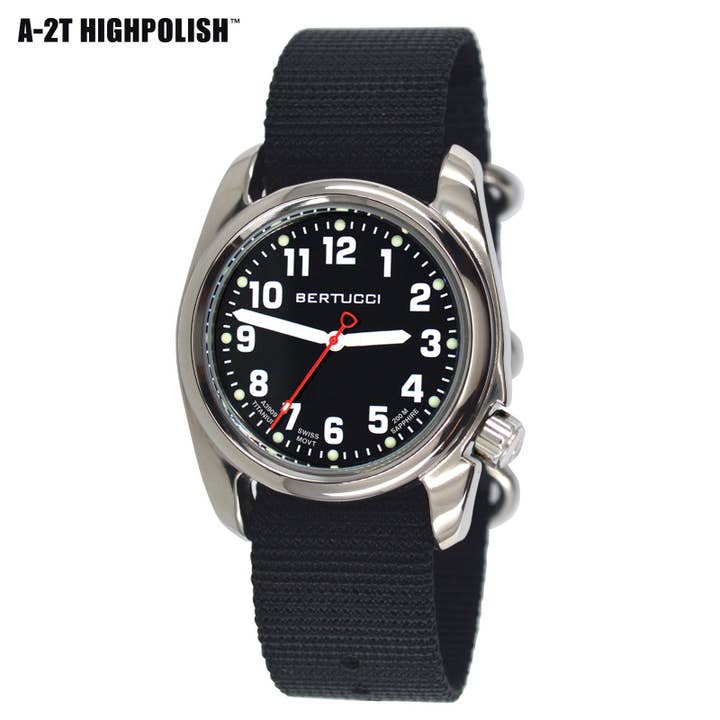 Cadran Noir Onyx Haute Brillance A-2T avec Bracelet en Nylon HP pour la vente par Bertucci