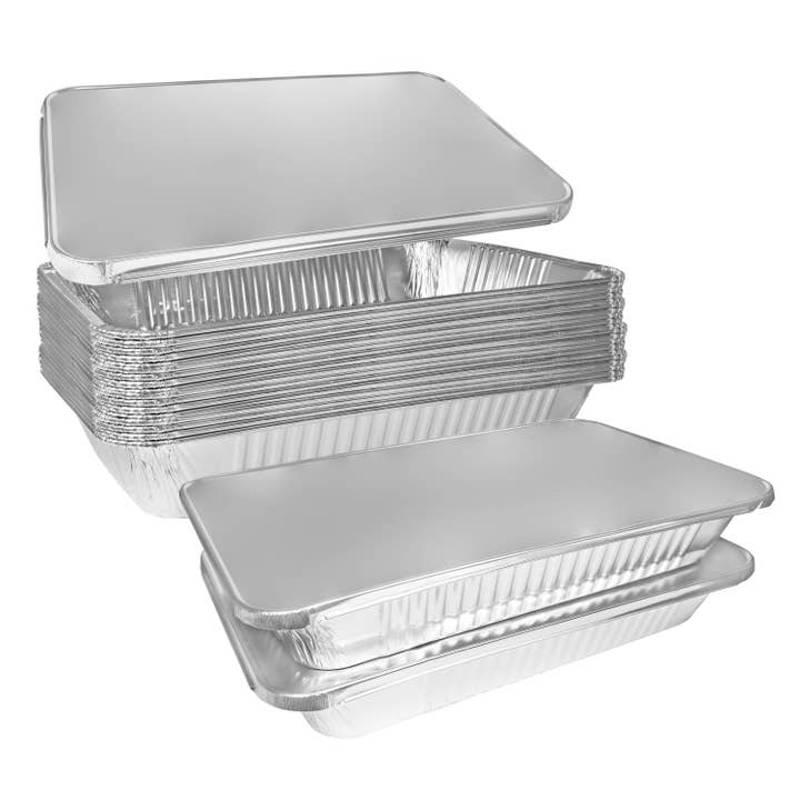 EcoQuality - Wholesale Disposable Plate - 9x13 Half Size Disposable Alum. Deep Pans - With Lids