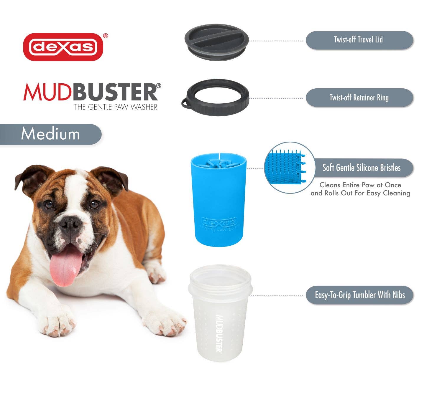 Dexas - Vente Produit de nettoyage - Lave-pattes MudBuster avec couvercle de voyage - Fournitures de nettoyage pour animaux5
