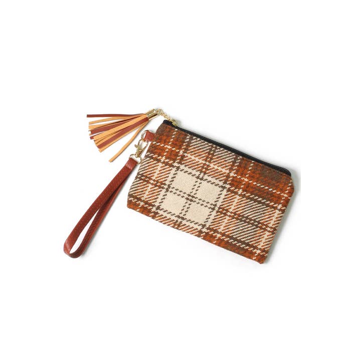 Hana - Wholesale Wristlet - Plaid Check Pattern Pouch Bag with Wristlet