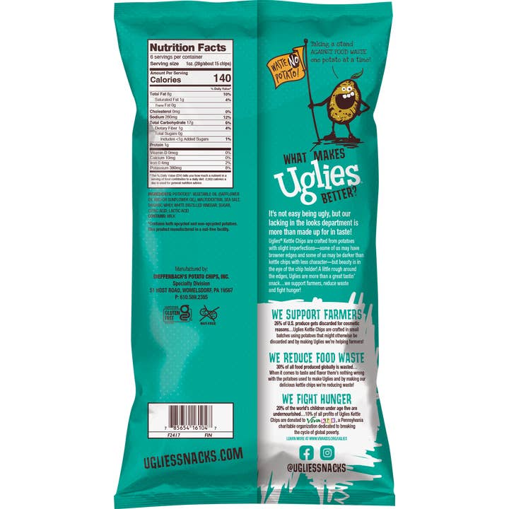 Uglies Kettle Chips - Wholesale Chips - Uglies 6oz Salt & Vinegar Kettle Cooked Potato Chips1