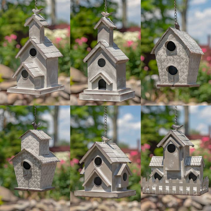 Zaer Ltd. International - Wholesale Bird House - Hanging Galvanized Birdhouses in 6 Assorted Styles