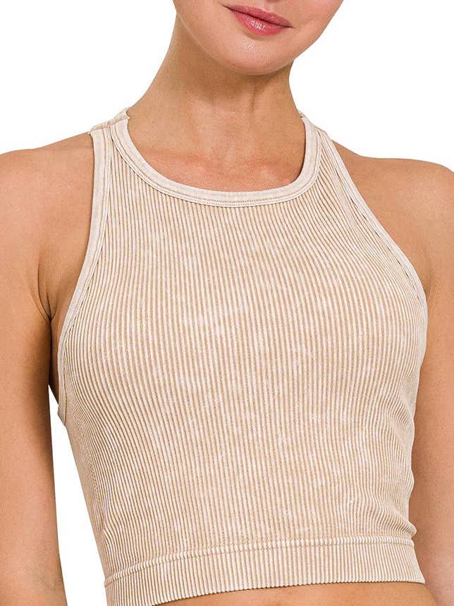 Top acolchado con sujetador corto acanalado lavado a la piedra para venta al por mayor de Vanilla Monkey