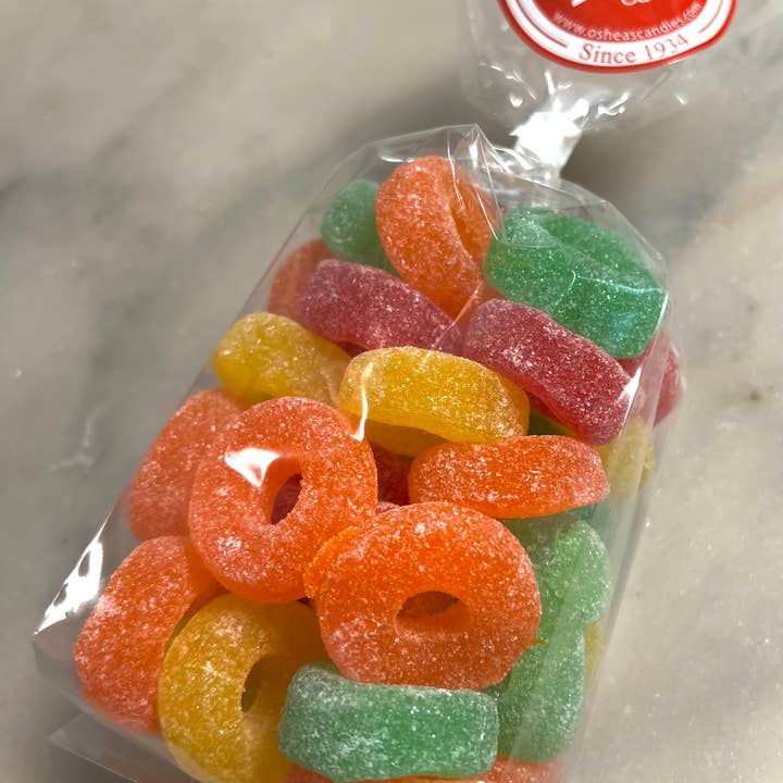O'Shea's Candies Sweet Shop - Wholesale Gummy - Gourmet Fruit Rings 🍒 🍊 🍋 Sanded Rings 3/4 Pound Flaire