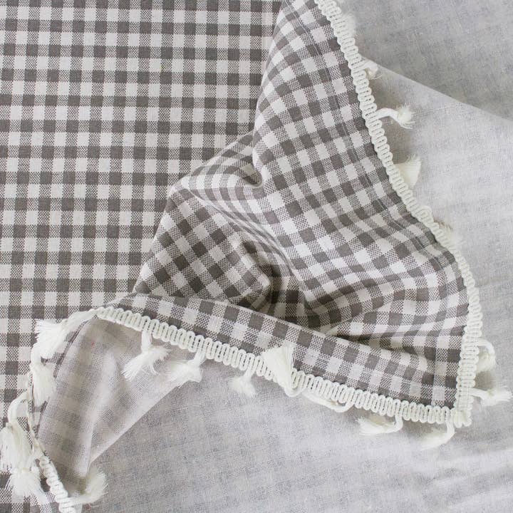 Fennco Styles - Wholesale Tablecloth - Rustic Gingham Check Tasseled Trim Cotton Blend Tablecloth9