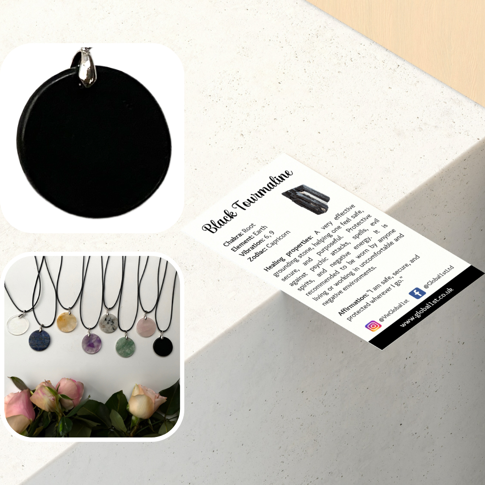 VIE - Vendita all'ingrosso Collana con ciondolo/pendaglio - Ciondolo a moneta di pietra preziosa con cordino nero2