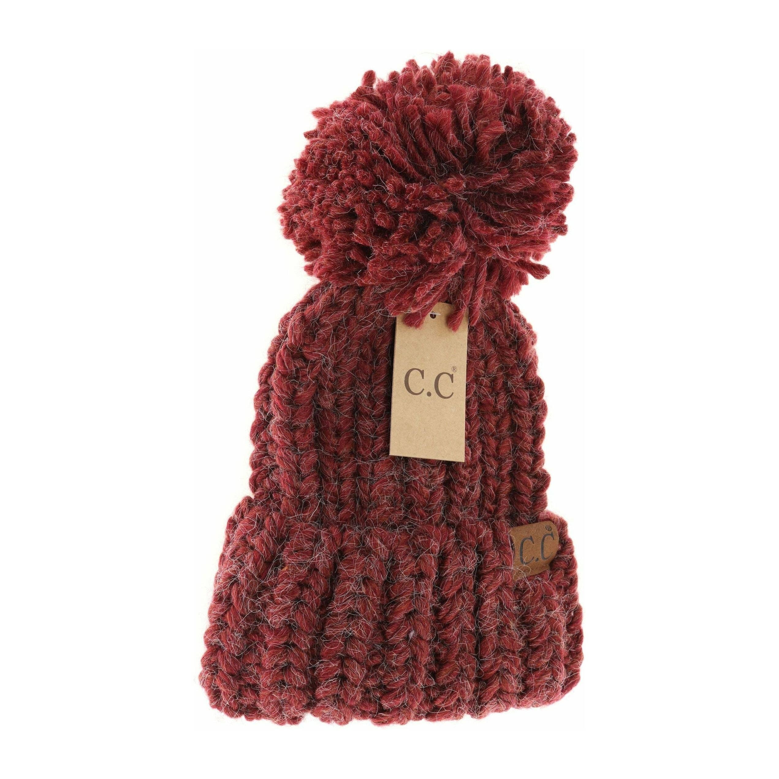 C.C Beanie - Wholesale Beanie - Women's - Chunky Knit Yarn Pom C.C Beanie HAT20850