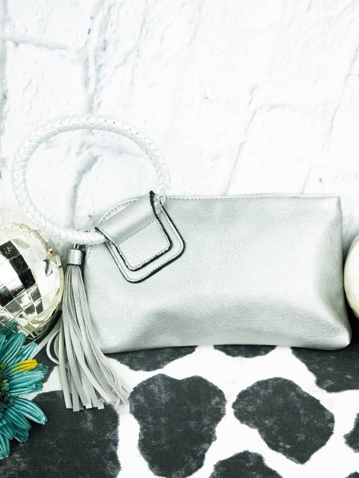 NGIL Silver Faux Leather Bangle Clutch for wholesale by Wholesale Accessory Market