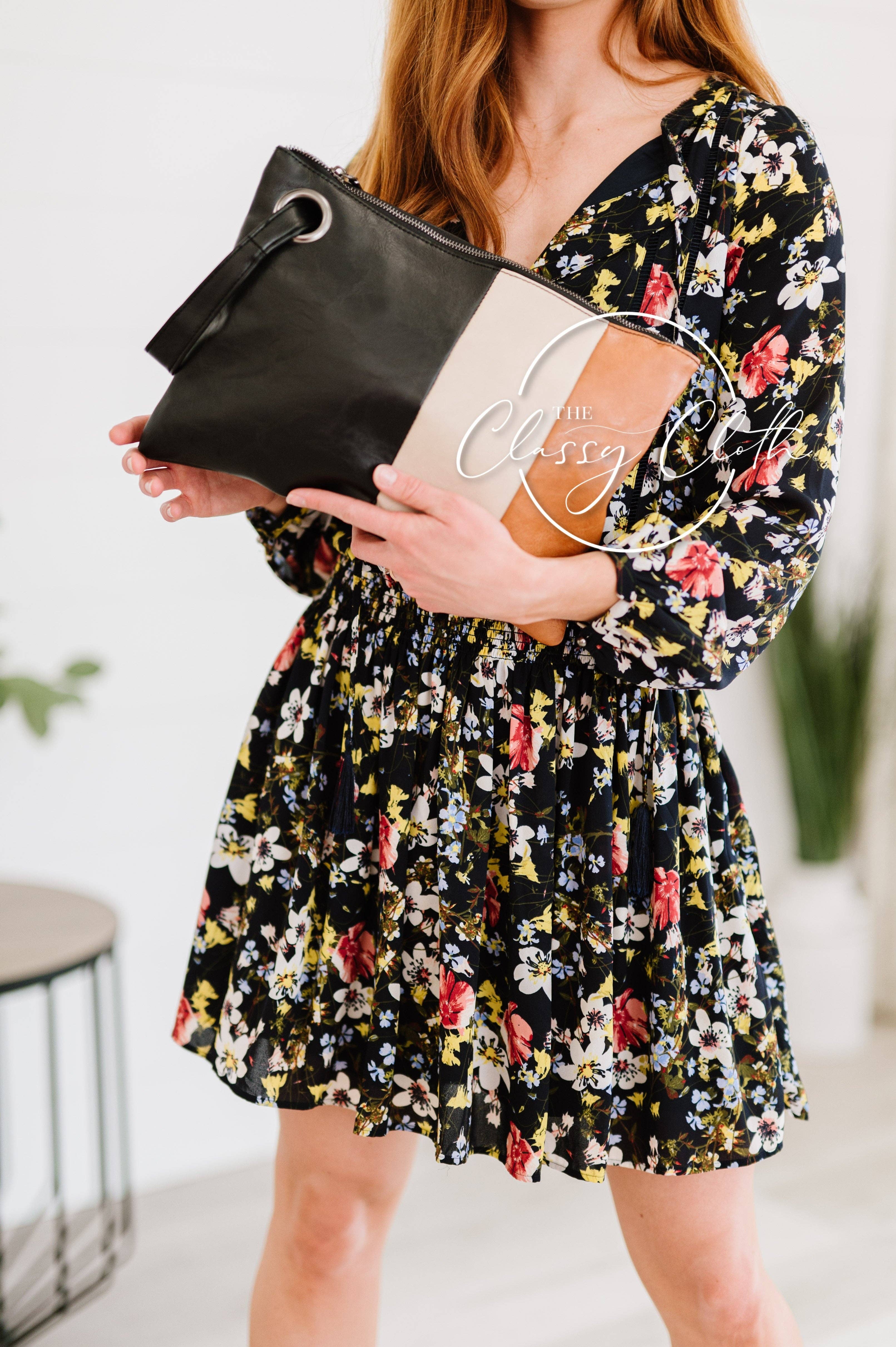 The Classy Cloth WS – Engroshandel Clutch - Dame – Trendy Clutch - Farveblok Sort/Creme/Tan RTS3