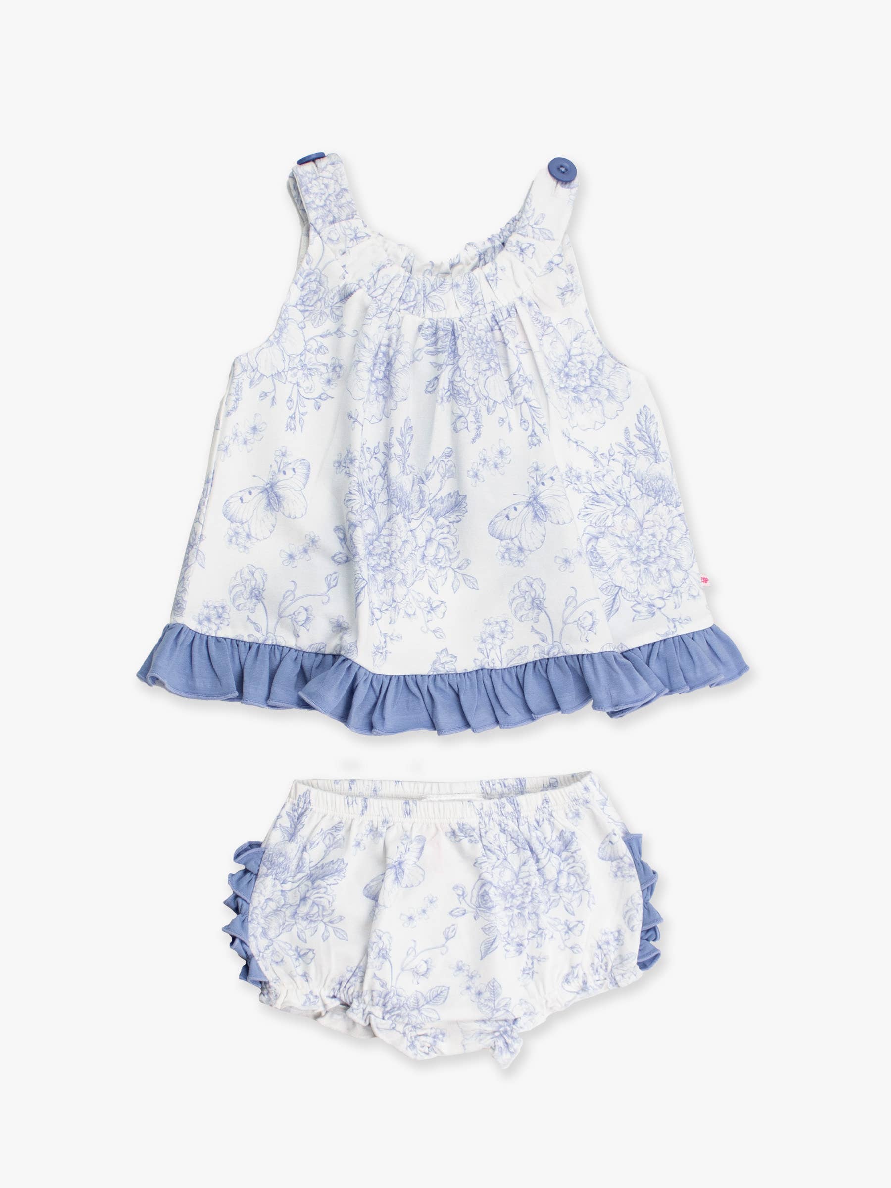 Bleu Ensemble haut évasé et bloomer en tricot jardin de papillons bleu pervenche pour bébé fille en vente sur Faire3