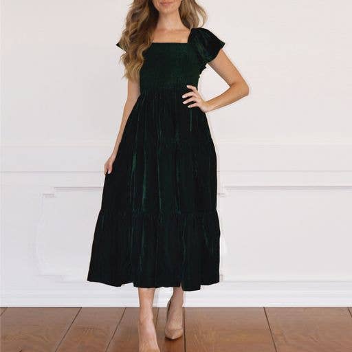 Green Velvet Smocked House Dress for wholesale by 8 Oak Lane