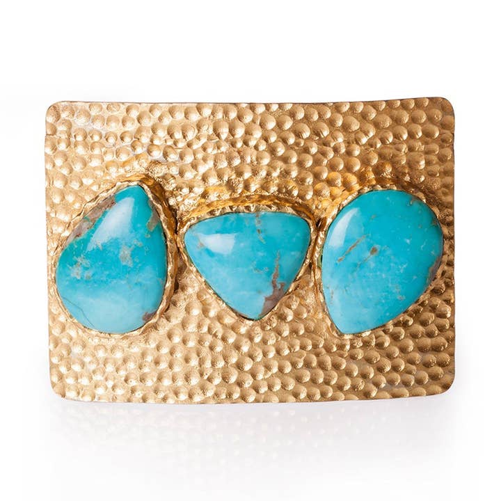 Christina Greene LLC - Wholesale Belt Buckle - Women's - Turquoise and Hammered Gold Belt Buckle0