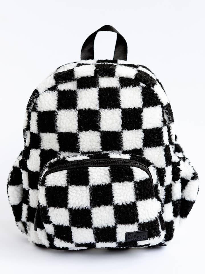 Kids Mini Backpack- Fleece Black and White Check for wholesale by Big Little Wish