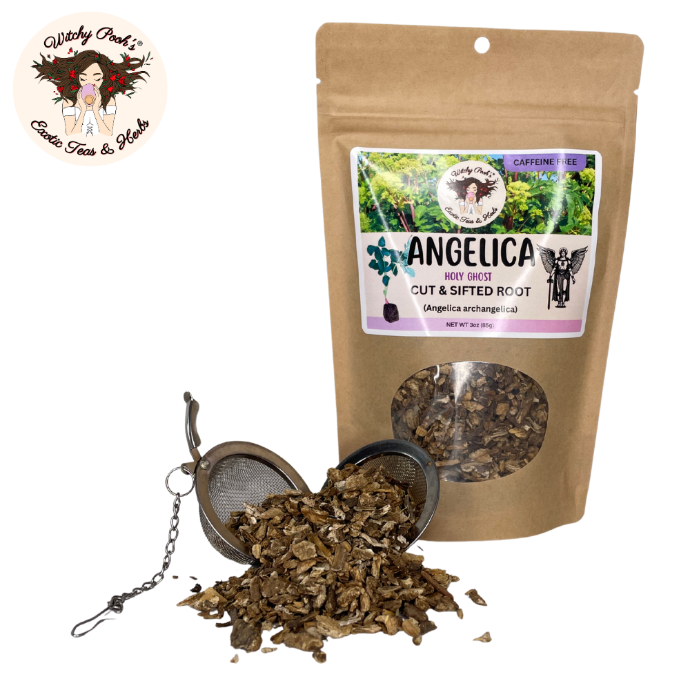 Witchy Pooh's Exotic Teas & Herbs – Chá solto por atacado – Chá de Angélica da Bruxa Pooh - Raiz Cortada e Peneirada, Espírito Santo11