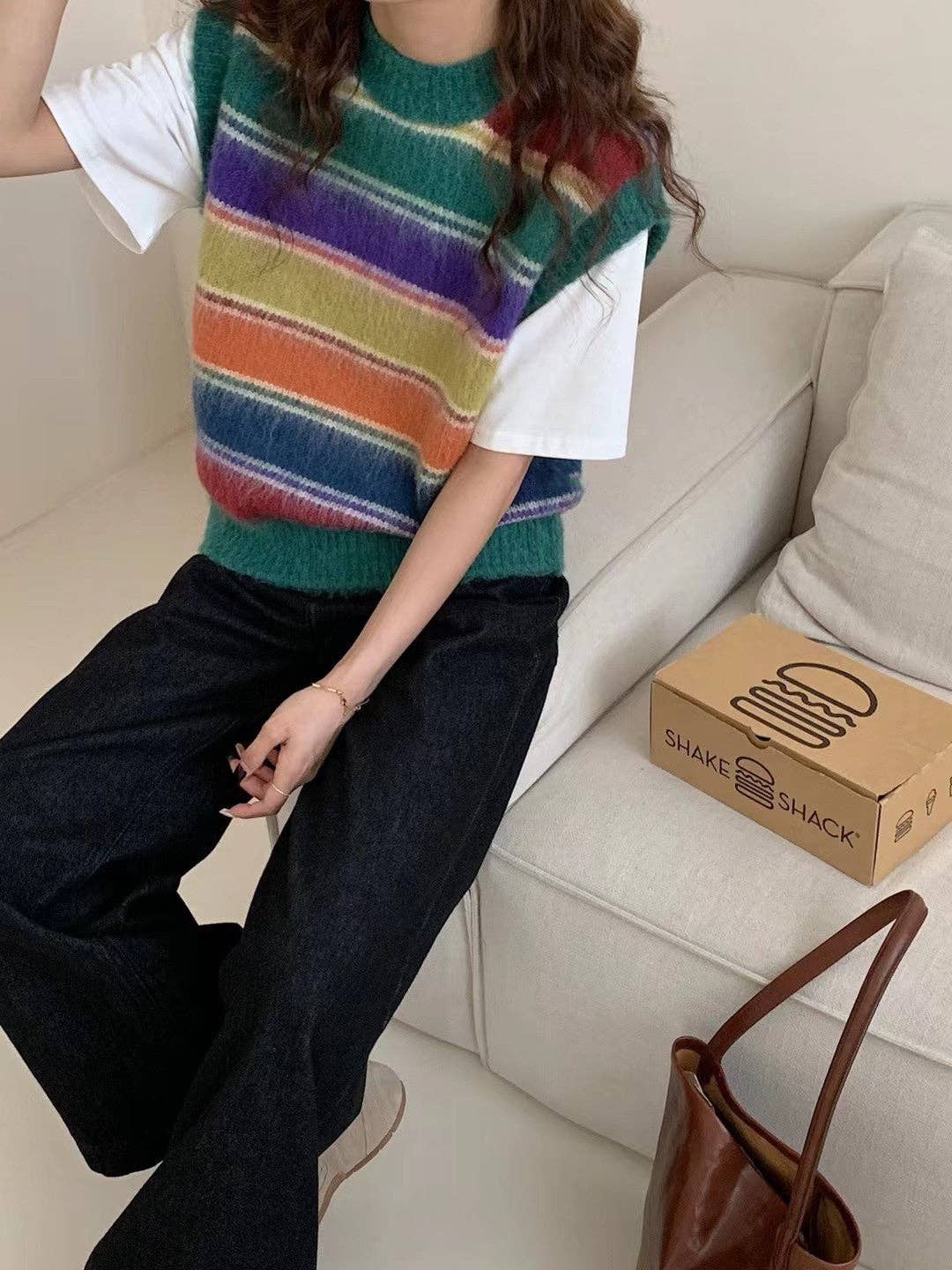 Marayn - Wholesale Cardigan - Women's - Retro Rainbow Stripe Knit Cardigan Cozy  Chic13